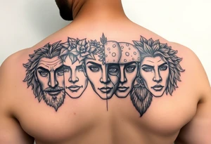 All 4 seasons represented in
 faces tattoo idea