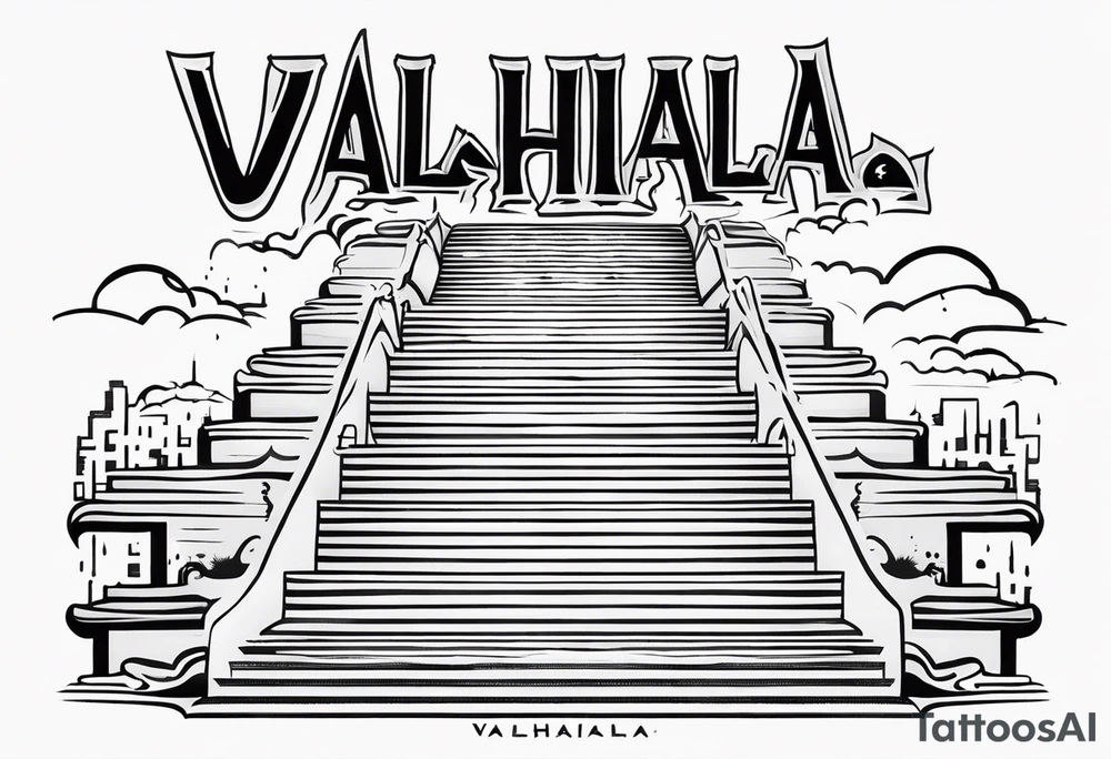 Valhalla fog stairs mist family tattoo idea