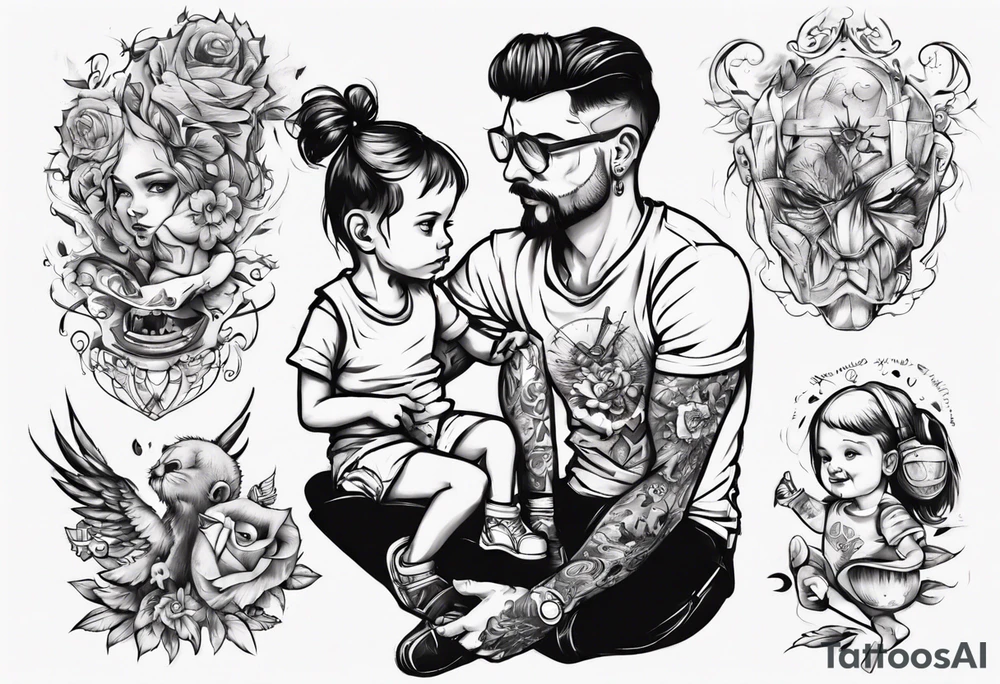 Tattoo with dad and kids, a boy and a girl tattoo idea
