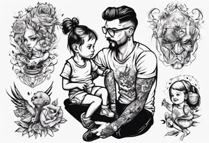 Tattoo with dad and kids, a boy and a girl tattoo idea