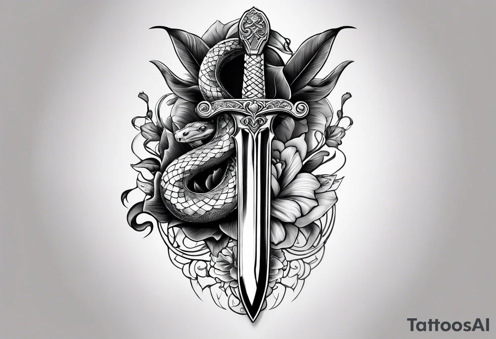 Feminine dagger with a snake around it. Tattoo should be twice as long as wide tattoo idea