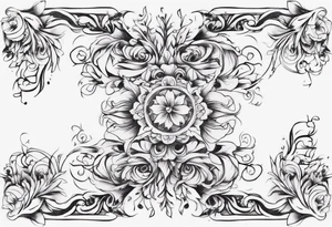 Black and white floral and ornamental style tattoo which will wrap around ankle horizontally tattoo idea