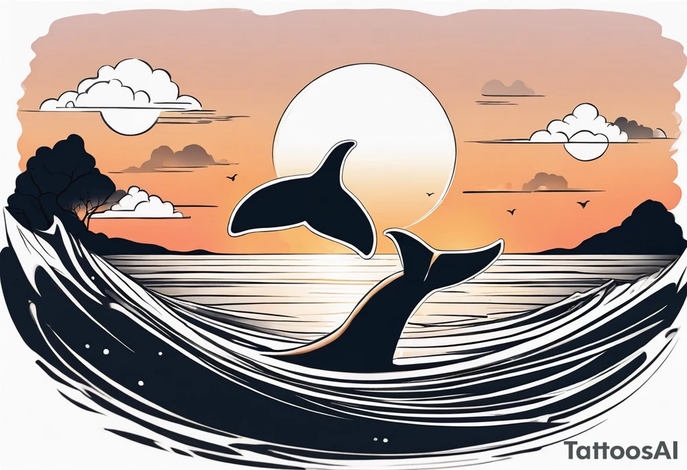 Dainty and delicate whale tail in sunset tattoo idea