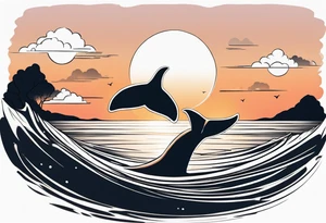 Dainty and delicate whale tail in sunset tattoo idea