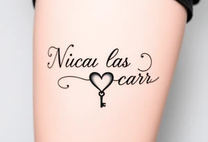N I c h o l a s C a r r . Cursive font writing with creative swirls running with the letters spelling With a fancy heart and key in it at the end. tattoo idea