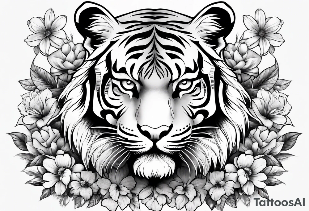tiger with flowers tattoo idea