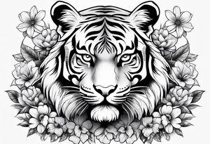 tiger with flowers tattoo idea