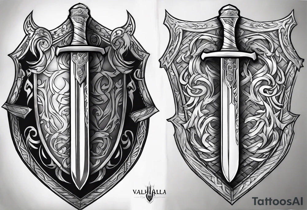 Valhalla shield fire sword tattoo idea