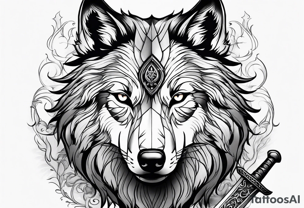 wolf with sword tattoo idea