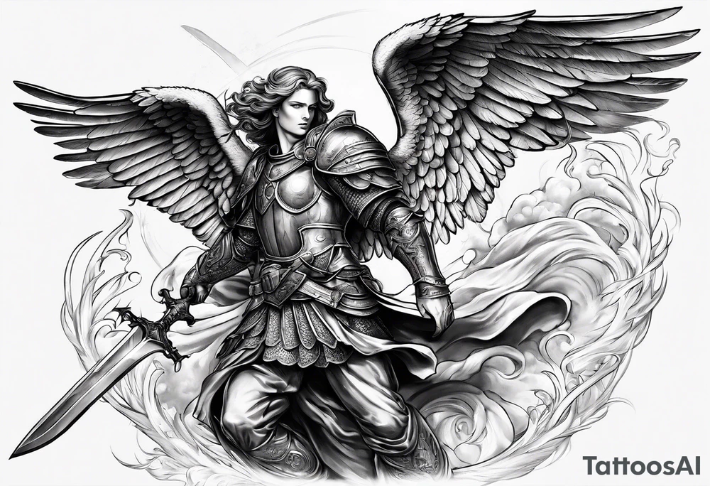Michael the Archangel defeating evil tattoo idea