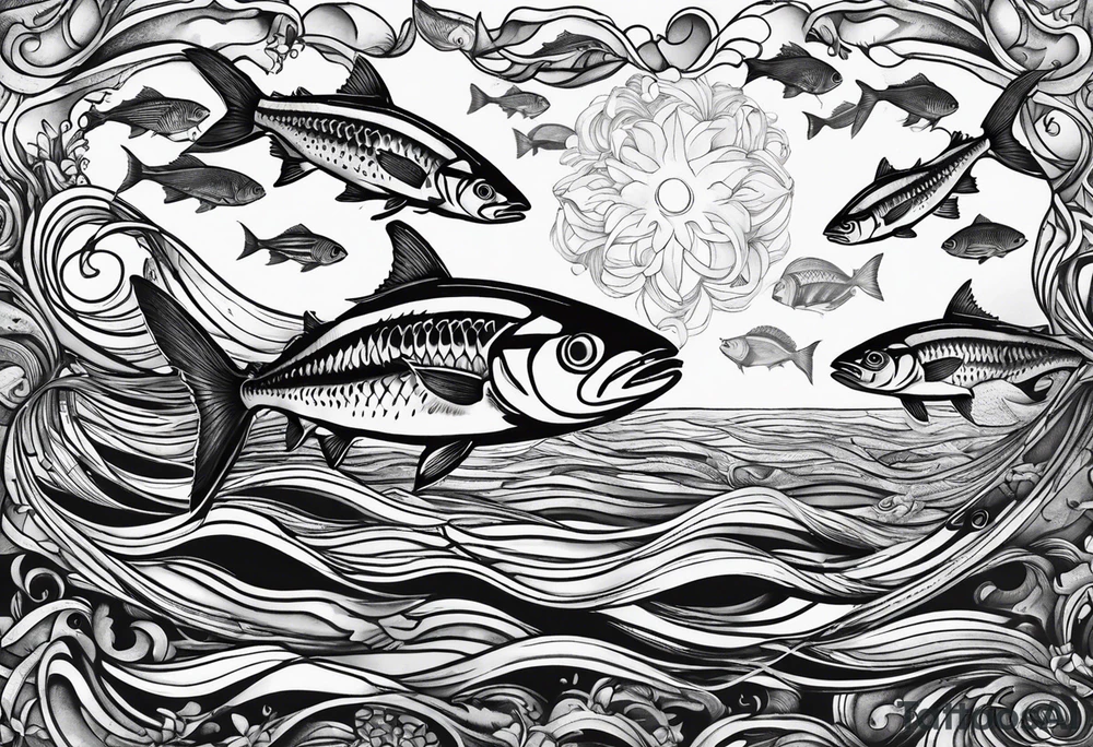 Shoal of mackerel in the ocean tattoo idea