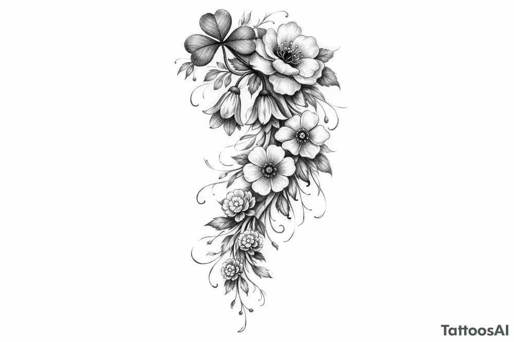 Cascading Irish flowers tattoo idea