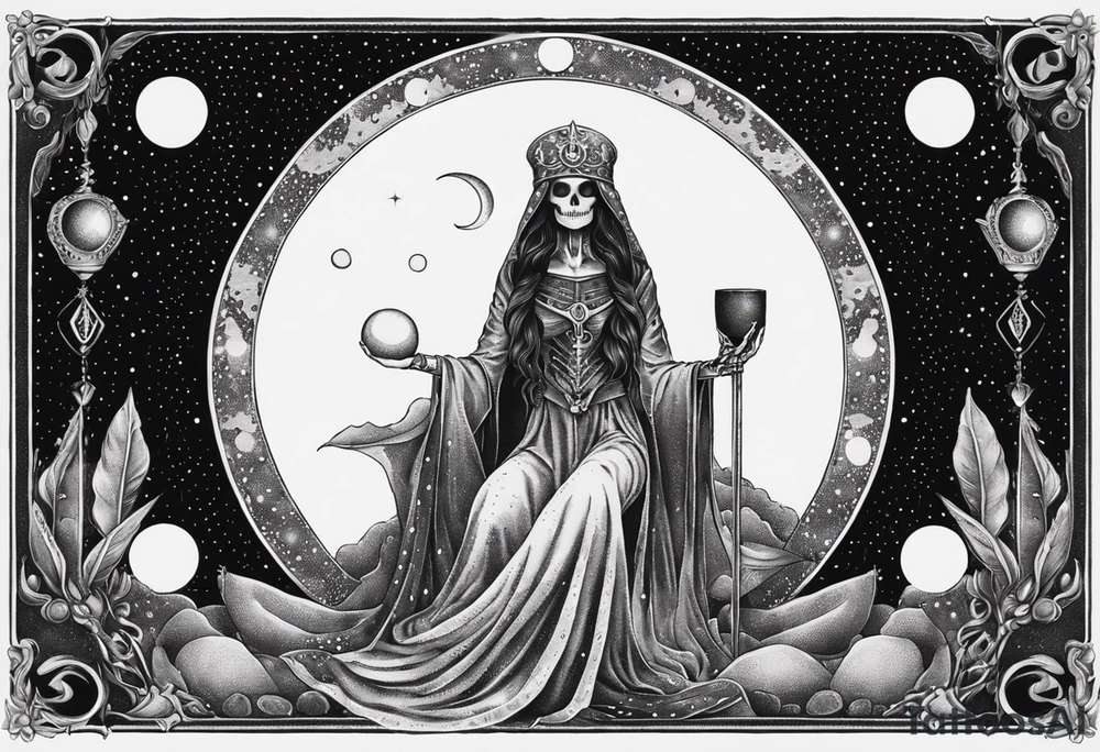 High priestess skeleton moon tarot card tattoo idea