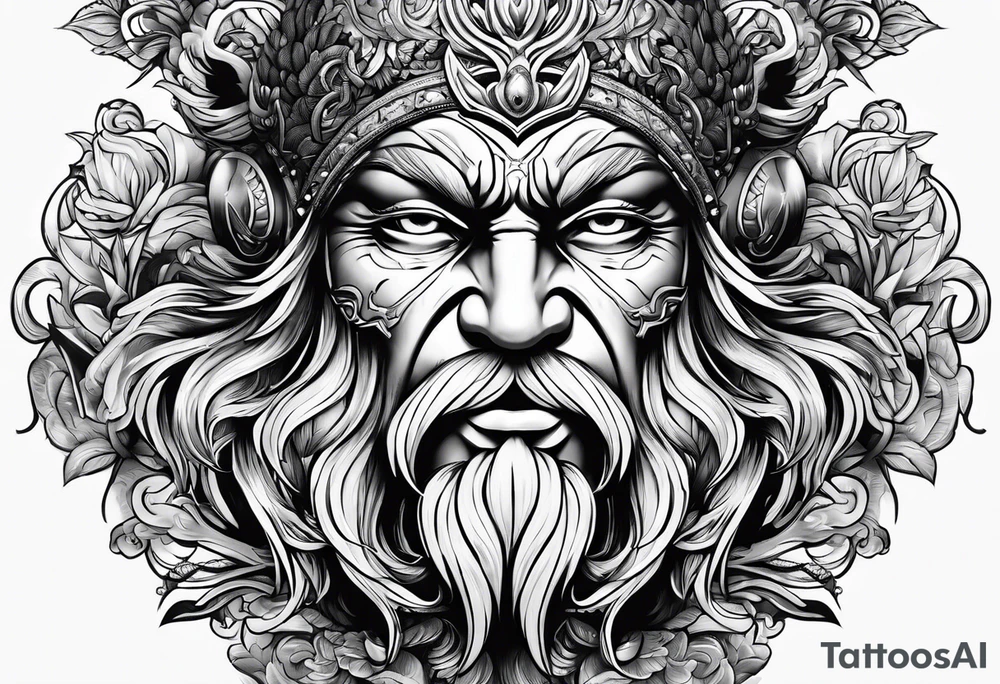 face de Zeus com raios tattoo idea