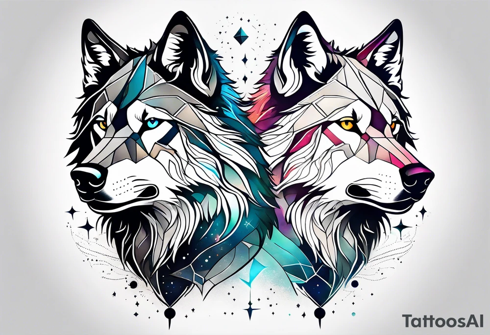 Constellation, two animal wolf, géométric tattoo idea