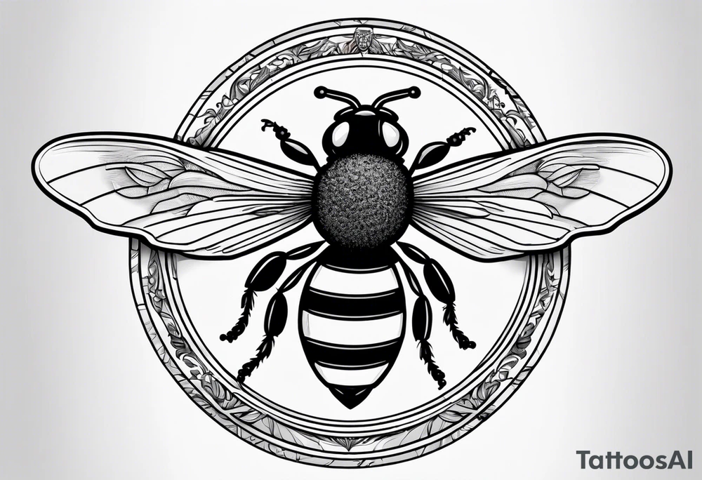 a bee inside of a emblem, like a family blazon
think like Louis XIV tattoo idea