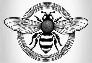 a bee inside of a emblem, like a family blazon
think like Louis XIV tattoo idea