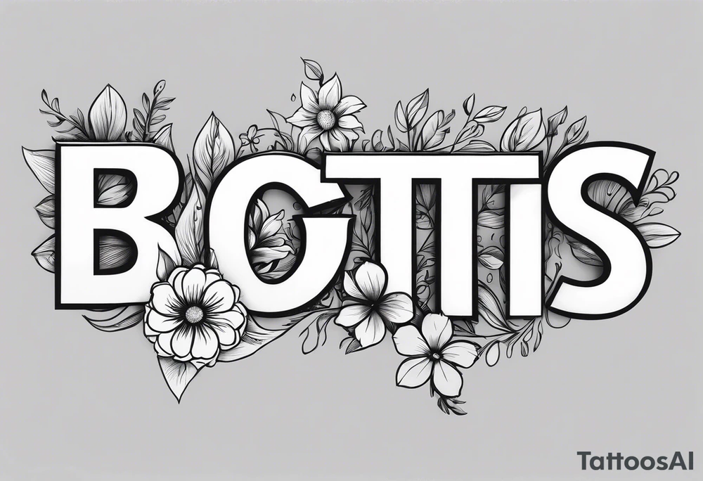 The letters "BTTS" written in a flower stem tattoo idea