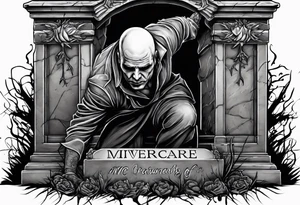 Man crawling out of grave. 
MIW Reincarnate written on gravestone tattoo idea
