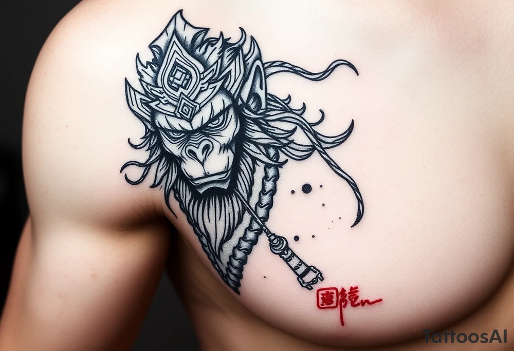 powerful majestic monkey king son wukong tattoo idea