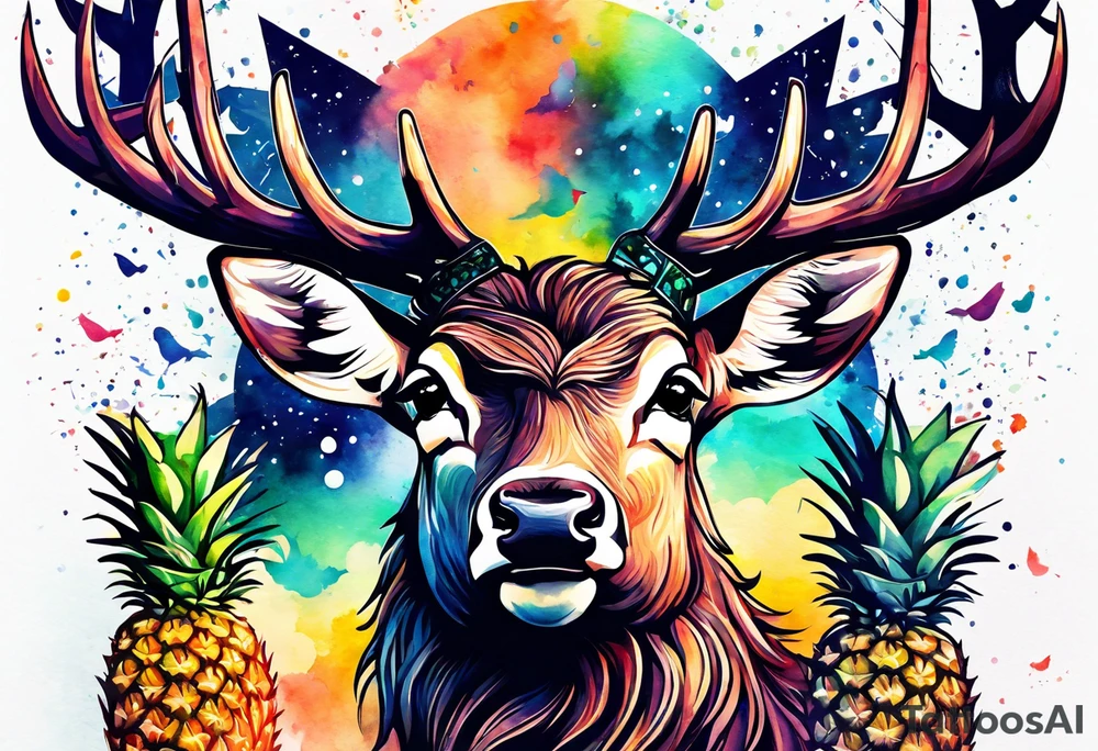 Stag, watercolour, birds, Amsterdam canal, Animals, amsterdam, pineapples, space, galaxy, Amsterdam canal, pineapple stag tattoo idea