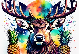 Stag, watercolour, birds, Amsterdam canal, Animals, amsterdam, pineapples, space, galaxy, Amsterdam canal, pineapple stag tattoo idea