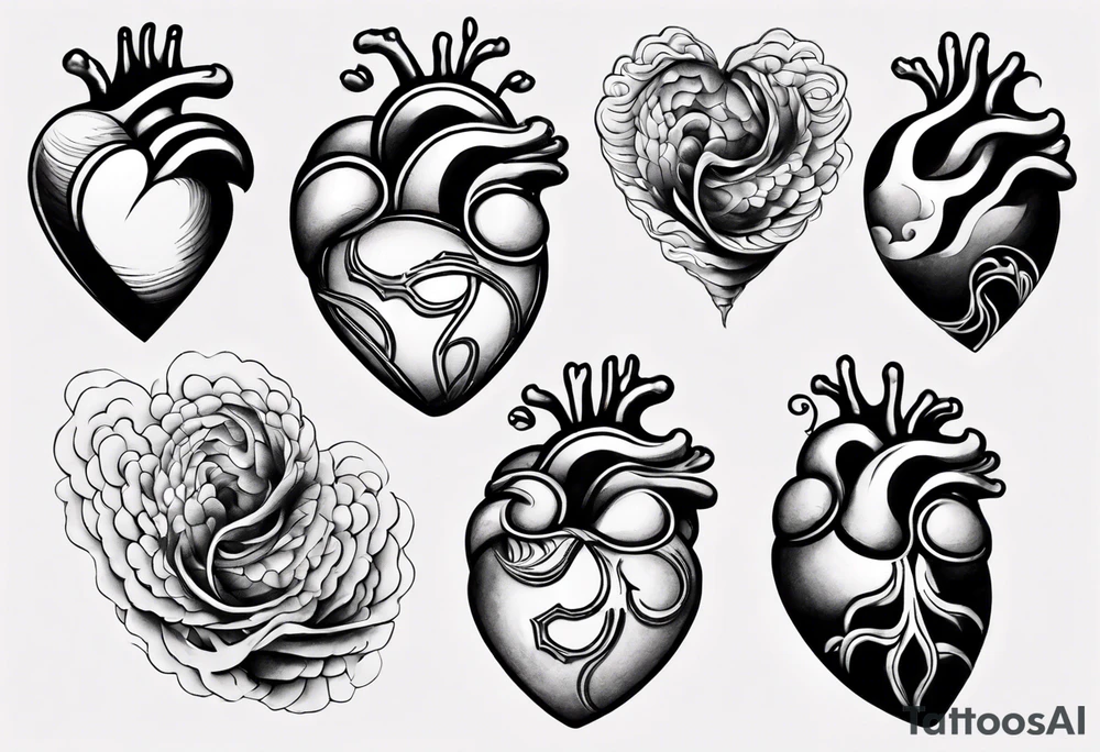 anatomic heart which consists of  Japanese waves painting tattoo idea