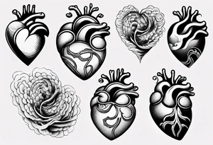 anatomic heart which consists of  Japanese waves painting tattoo idea