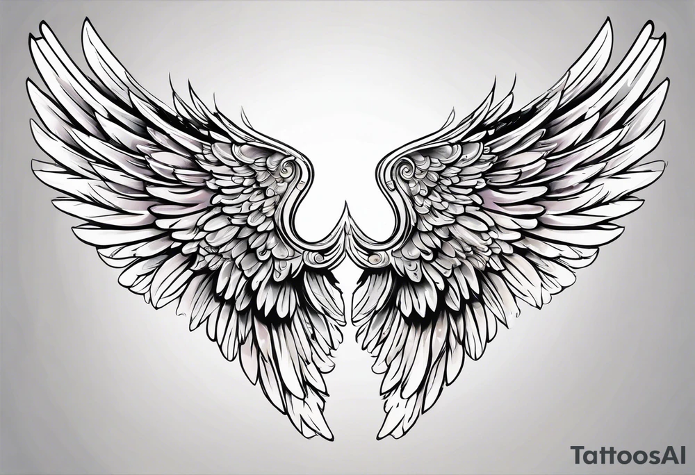 beautiful angel wings. with flilgree in the background tattoo idea