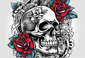 neck tattoo stencil about pain and struggle in new school or polka trash style with flowers and/or skulls tattoo idea