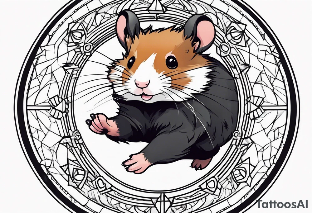 A black hamster running in his wheel tattoo idea