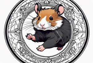 A black hamster running in his wheel tattoo idea