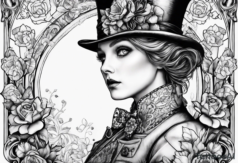 Alice through the looking glass with flowers everywhere tattoo idea Alice through the looking glass with flowers everywhere tattoo idea