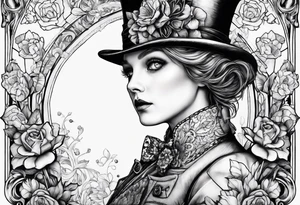 Alice through the looking glass with flowers everywhere tattoo idea