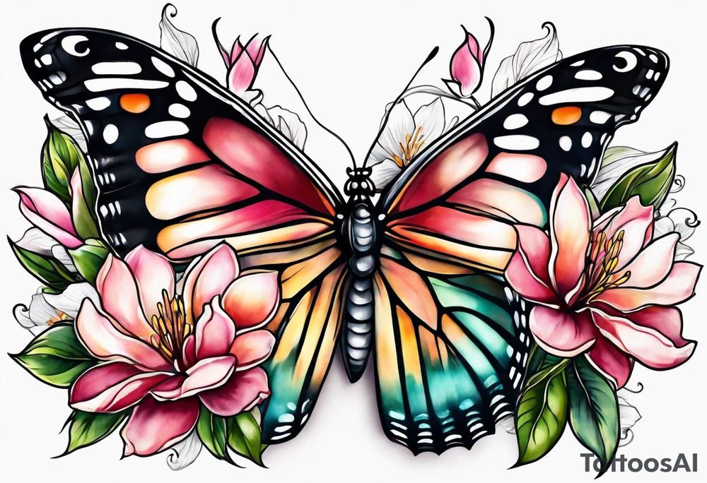 Butterflies and magnolias tattoo idea