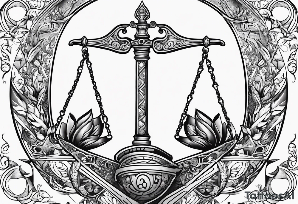 Sword with Libra scales, kinda cybersigilism, kinda earthy tattoo idea