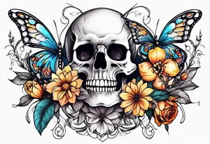 skeleton bones come alive flowers and butterflies tattoo idea