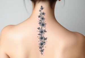 Flowers vertically down the spine surrounded by small butterflies and sparkles

Less flowers tattoo idea