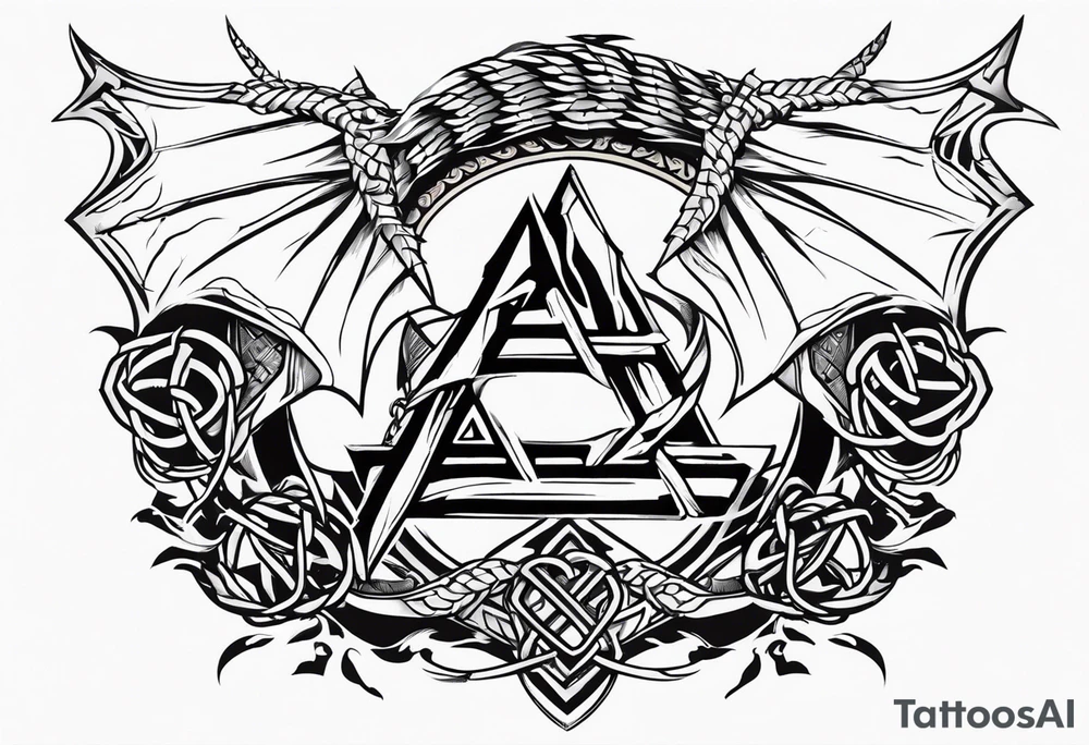 Valhalla sword shield dragon axe Valknut barbed wire chains fire tattoo idea Valhalla sword shield dragon axe Valknut barbed wire chains fire tattoo idea