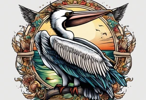 fishing tucked wings 
pelican tattoo idea