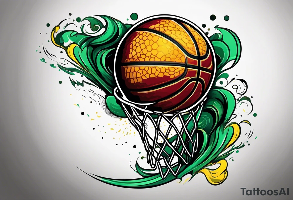 basketball number 24 with colors green, yellow, maroon and black tattoo idea