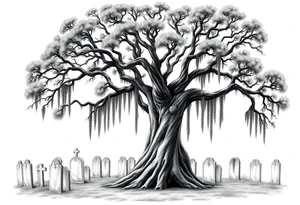 Oak tree with Spanish moss in a cemetery tattoo idea