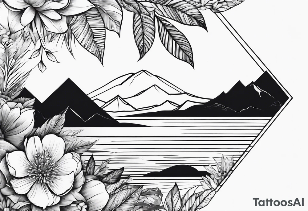 hand sleeve tatto flower beach mountain tattoo idea