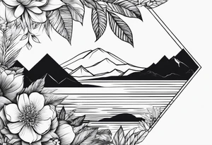 hand sleeve tatto flower beach mountain tattoo idea