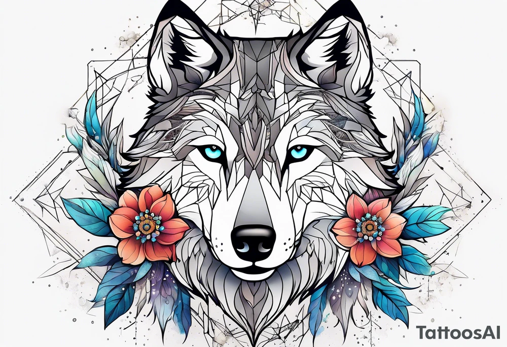 Constellation, animal wolf snow , géométric , flower tattoo idea
