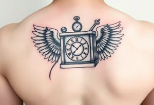 Slot machine with pocket watch and compass and angel wings tattoo idea