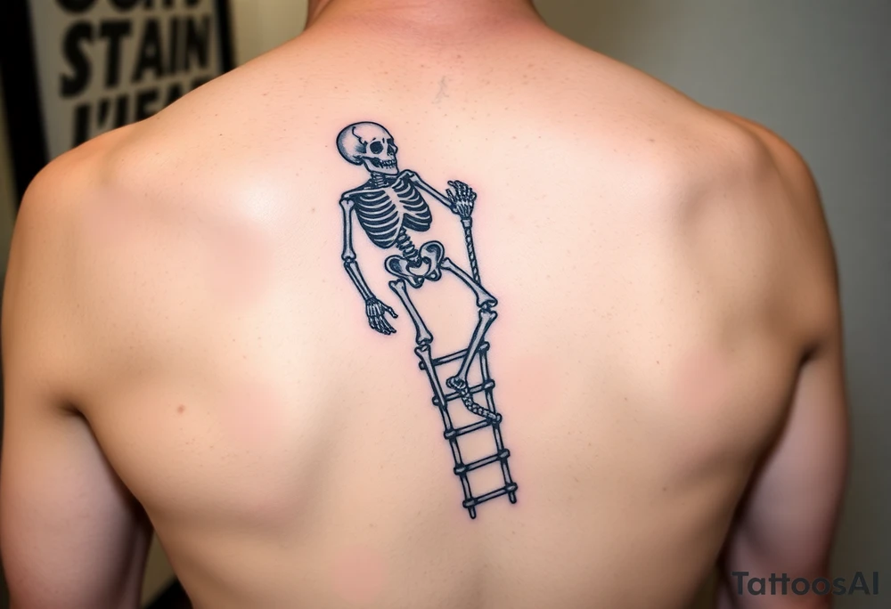 skeleton clibing up rope ladder tattoo idea