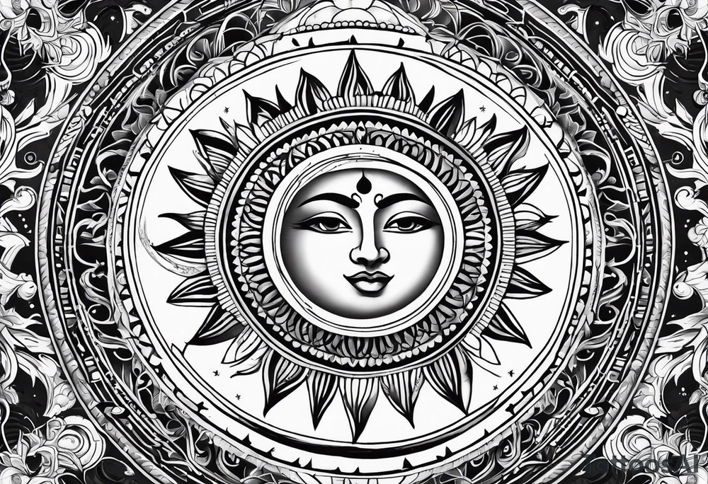 Sun and moon inside a mandala tattoo idea