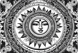Sun and moon inside a mandala tattoo idea
