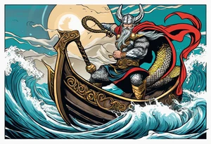 Thor getting eaten by the world serpent in the ocean tattoo idea